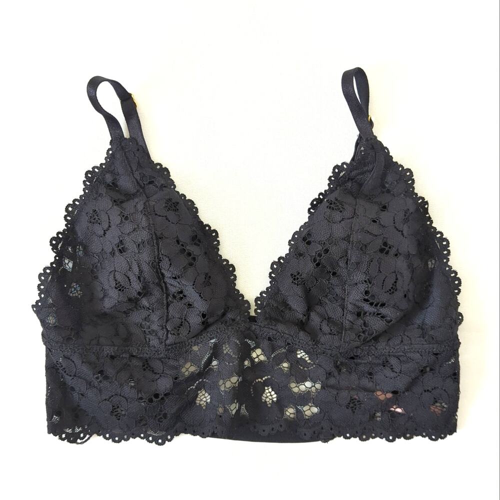 Dobreva Lace Bralette Black Unlined‎ Womens Size Medium Sexy Sheer Plunge Bra M